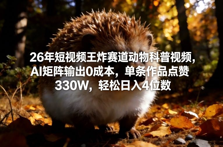 26年短视频王炸赛道动物科普视频，AI矩阵输出0成本，单条作品点赞330W，轻松日入4位数-超级会员网