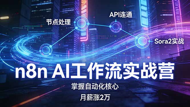 n8n AI工作流实战营，节点处理+API连通+Sora2实战，掌握自动化核心月薪涨2万-超级会员网
