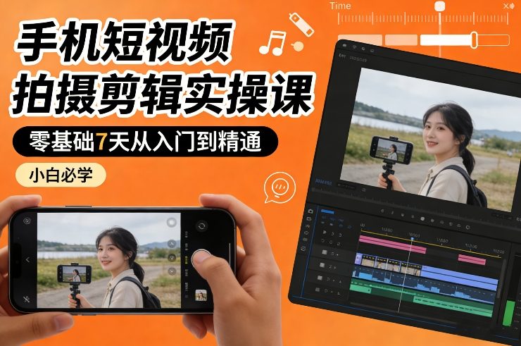 手机短视频拍摄剪辑实操课，零基础7天从入门到精通，小白必学-超级会员网