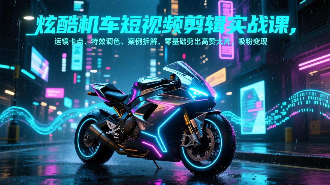 炫酷机车短视频剪辑实战课，运镜卡点、特效调色、案例拆解，零基础剪出高赞大片，吸粉变现-超级会员网