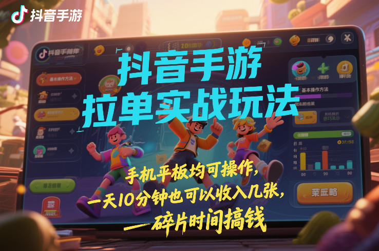 抖音手游拉单实战玩法,手机平板均可操作,一天10分钟也可以收入几张,碎片时间搞钱【揭秘】-超级会员网