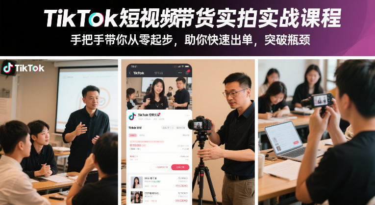 TikTok短视频带货实拍实战课程，手把手带你从零起步，助你快速出单，突破瓶颈-超级会员网