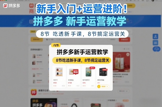 新手入门+运营进阶！拼多多新手运营教学，8节吃透新手课，8节搞定运营关-超级会员网