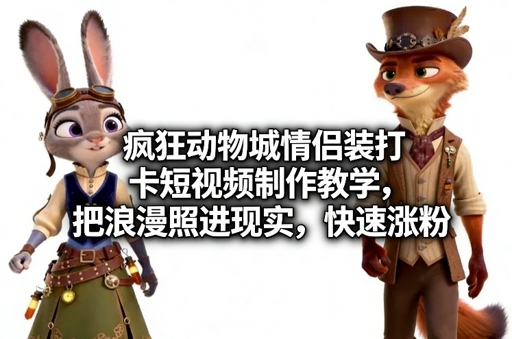 疯狂动物城情侣装打卡短视频制作教学，把浪漫照进现实，快速涨粉-超级会员网