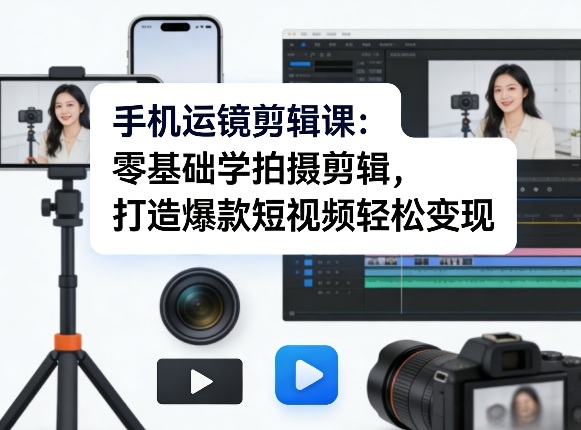 手机运镜剪辑课：零基础学拍摄剪辑，打造爆款短视频轻松变现-超级会员网