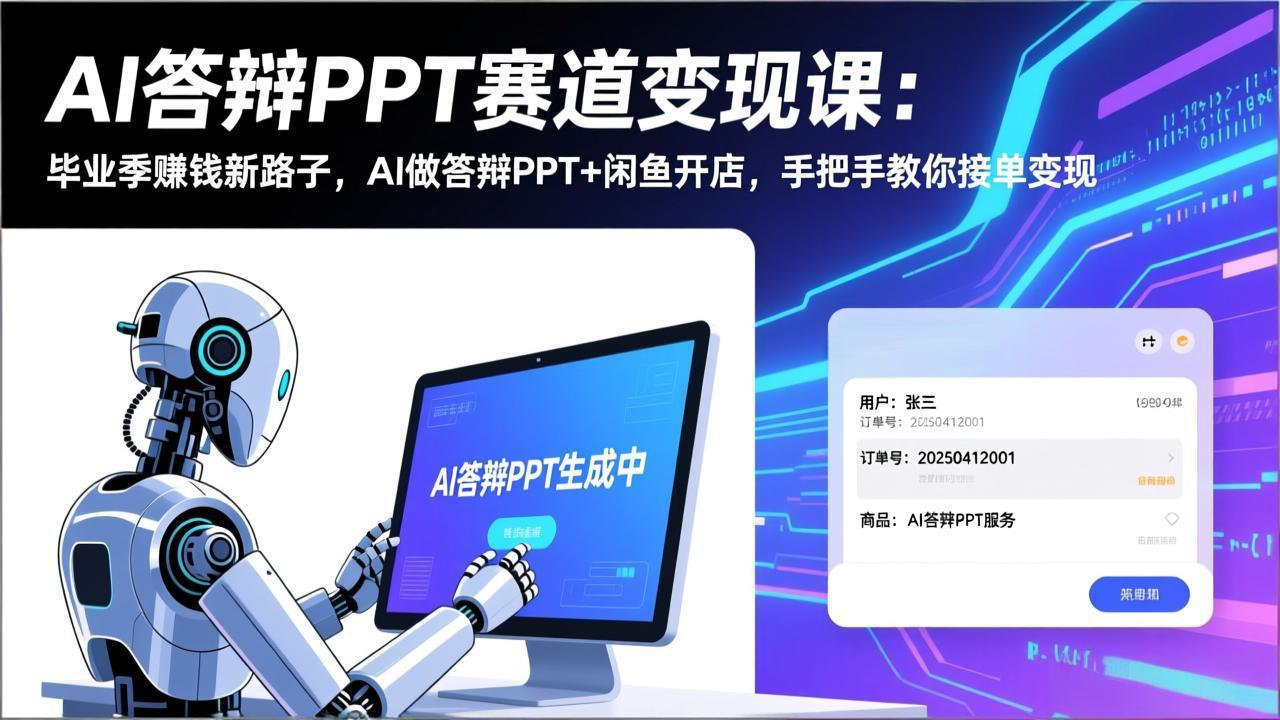 AI答辩PPT赛道变现课：毕业季赚钱新路子，AI做答辩PPT+闲鱼开店，手把手教你接单变现-超级会员网
