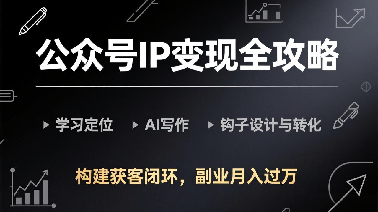 公众号IP变现全攻略-更新，学习定位、AI写作、钩子设计与转化，构建获客闭环，副业月入过万-超级会员网