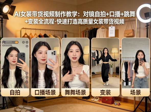 AI女装带货视频制作教学，对镜自拍、口播、跳舞、变装全流程，快速打造高质量女装带货视频-超级会员网