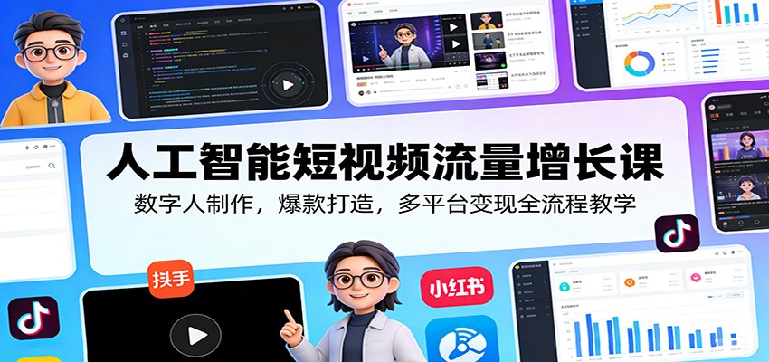 人工智能短视频流量增长课：数字人制作，爆款打造，多平台变现全流程教学-超级会员网