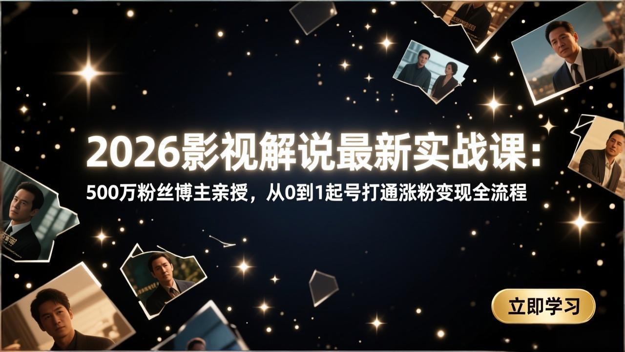 2026影视解说最新实战课：500万粉丝博主亲授，从0到1起号打通涨粉变现全流程-超级会员网