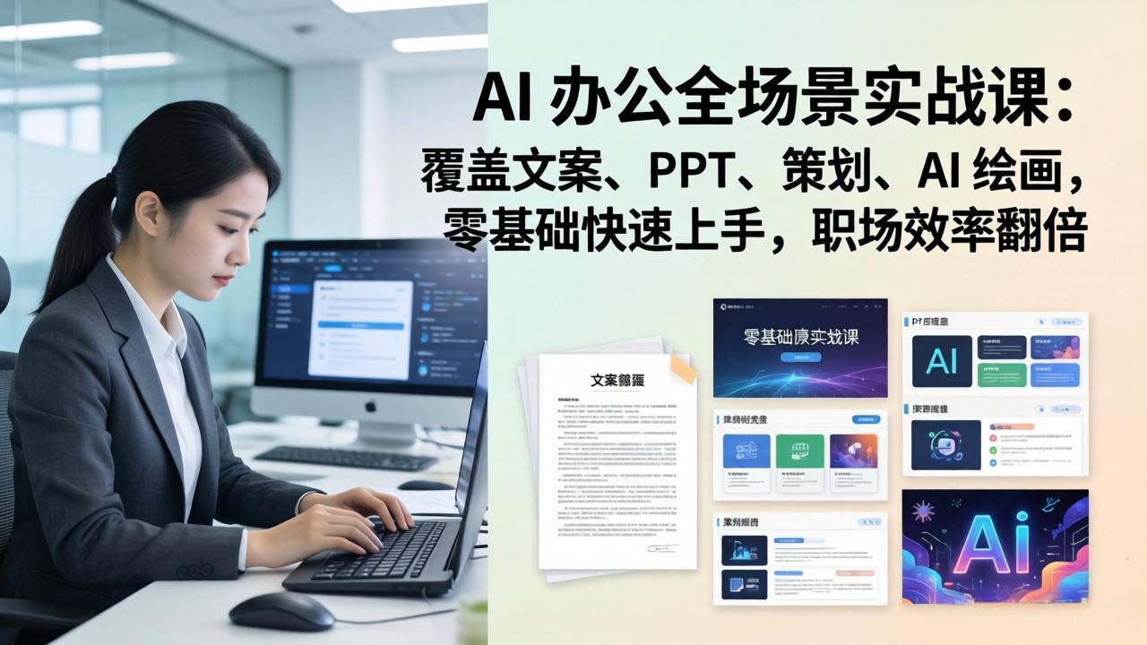AI 办公全场景实战课：覆盖文案、PPT、策划、AI 绘画，零基础快速上手，职场效率翻倍-超级会员网