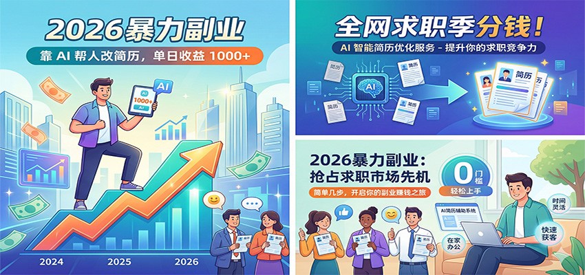 2026暴力副业：靠AI帮人改简历，单日收益1000+，全网求职季分钱-超级会员网