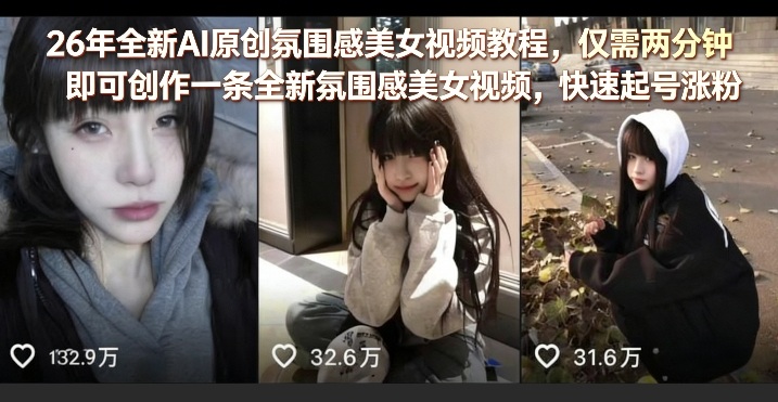26年全新AI原创氛围感美女视频教程，仅需两分钟即可创作一条全新氛围感美女视频，快速起号涨粉-超级会员网