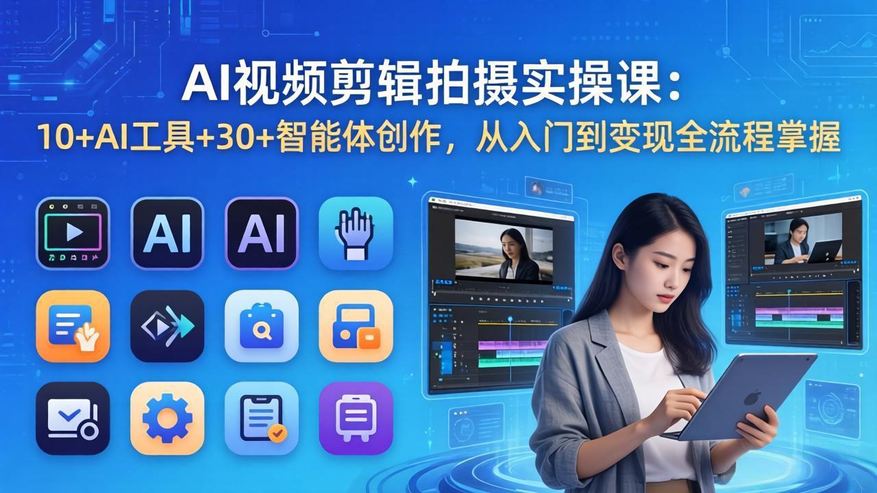 AI 视频剪辑拍摄实操课：10+AI工具+30+智能体创作，从入门到变现全流程掌握-超级会员网