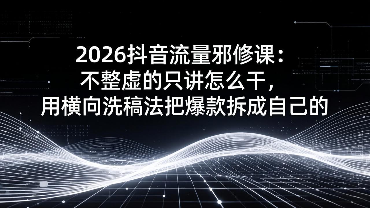 2026抖音流量邪修课：不整虚的只讲怎么干，用横向洗稿法把爆款拆成自己的-超级会员网