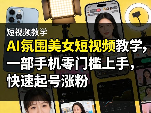 AI氛围美女短视频教学，一部手机零门槛上手，快速起号涨粉-超级会员网