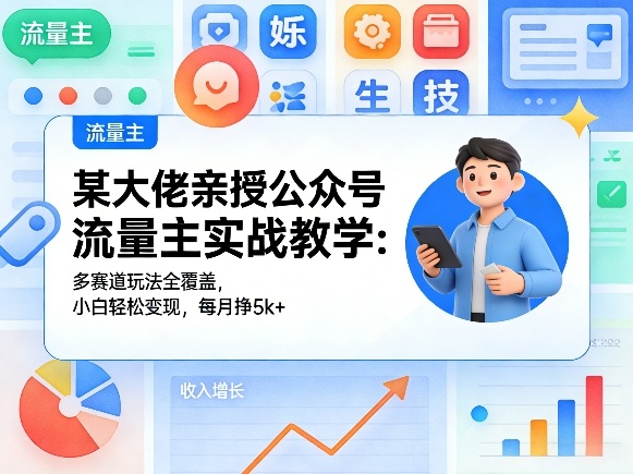 某大佬亲授公众号流量主实战教学：多赛道玩法全覆盖，小白轻松变现，每月多挣5k+-超级会员网