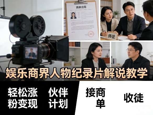 娱乐商界人物纪录片解说教学，轻松涨粉变现，伙伴计划，接商单，收徒等-超级会员网