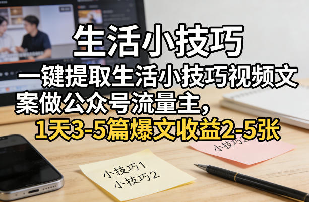 一键提取生活小技巧视频文案做公众号流量主，1天3-5篇爆文收益2-5张-超级会员网