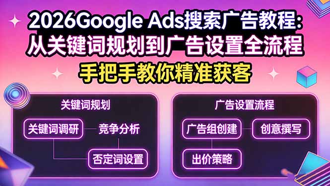2026Google Ads搜索广告教程：从关键词规划到广告设置全流程，手把手教你精准获客-超级会员网