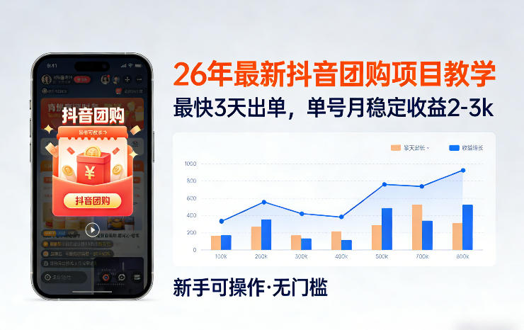 26年最新抖音团购项目教学，0门槛，最快3天出单，单号月稳定收益2-3k(更新3月19日)-超级会员网