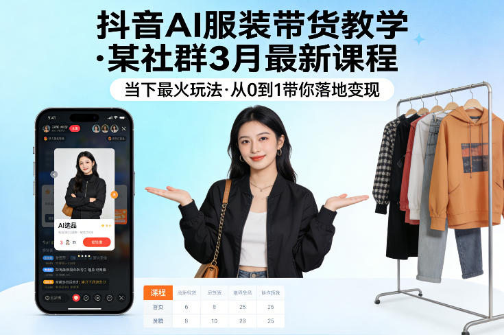 抖音AI服装带货教学，某社群3月最新课程，当下最火玩法，从0到1带你落地变现-超级会员网
