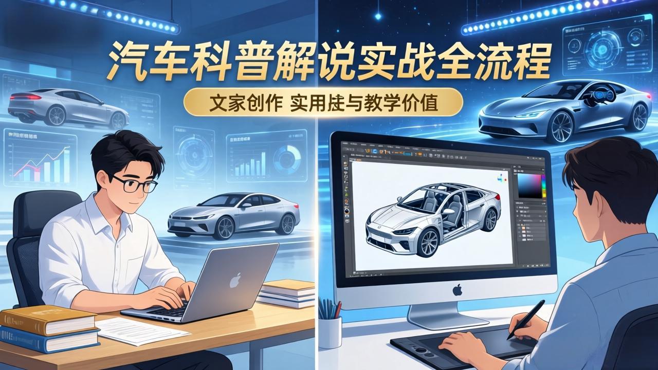 抖音汽车科普解说实战：文案+动画+画面处理+去水印全流程，打造专业汽车科普视频-超级会员网