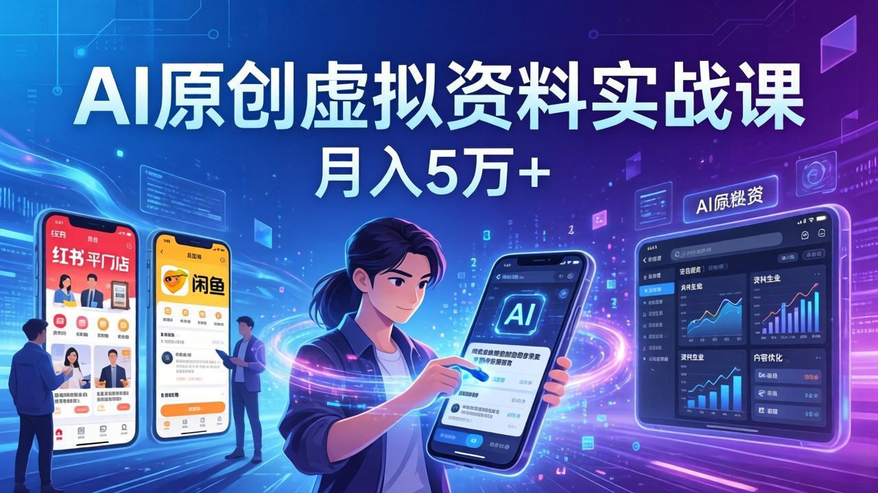 AI原创虚拟资料实战课：2026新机会，小红书闲鱼开店，普通人用AI轻松变现，月入5万+-超级会员网