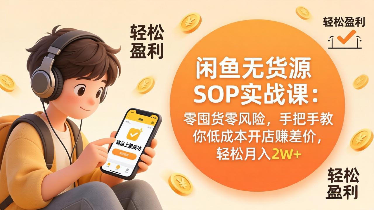 闲鱼无货源SOP实战课：零囤货零风险，手把手教你低成本开店赚差价，轻松月入2w+-超级会员网