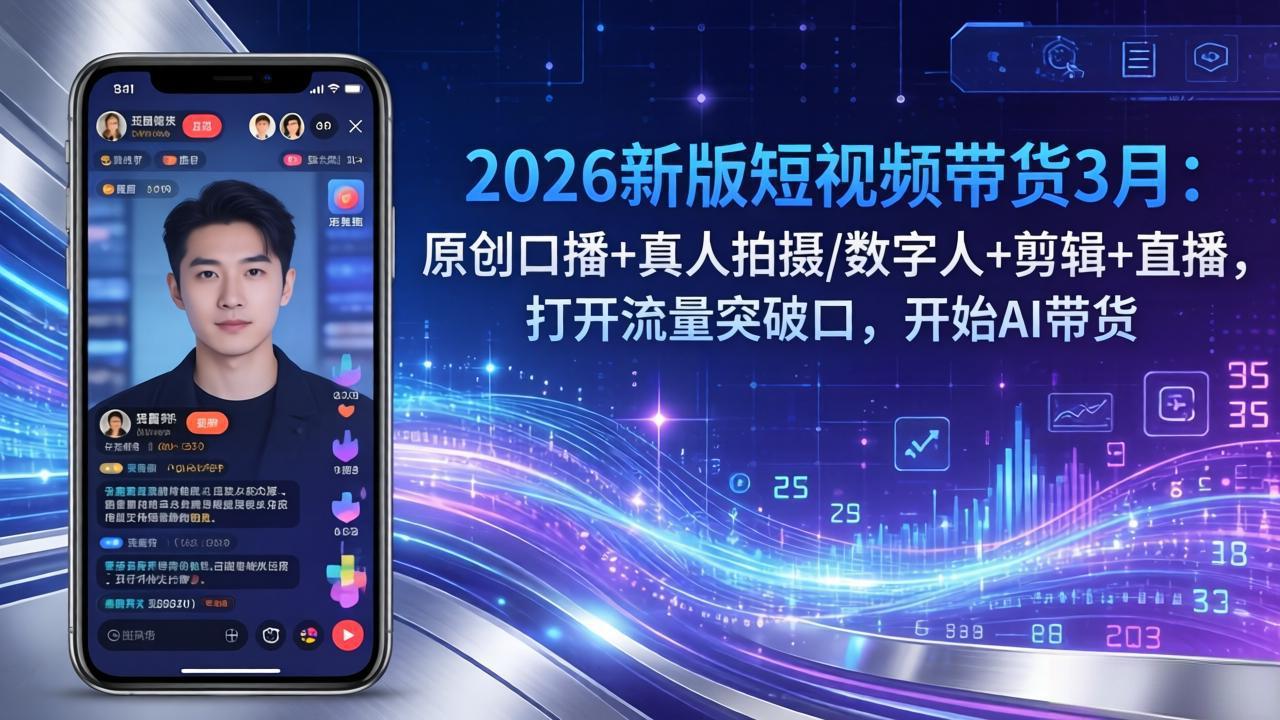 2026新版短视频带货3月：原创口播+真人拍摄/数字人+剪辑+直播，打开流量突破口，开始AI带货-超级会员网