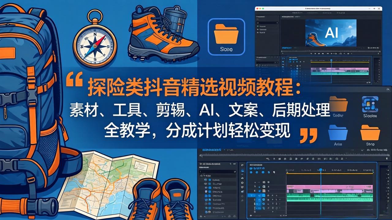 探险类抖音精选视频教程：素材、工具、剪辑、AI、文案、后期处理全教学，分成计划轻松变现-超级会员网