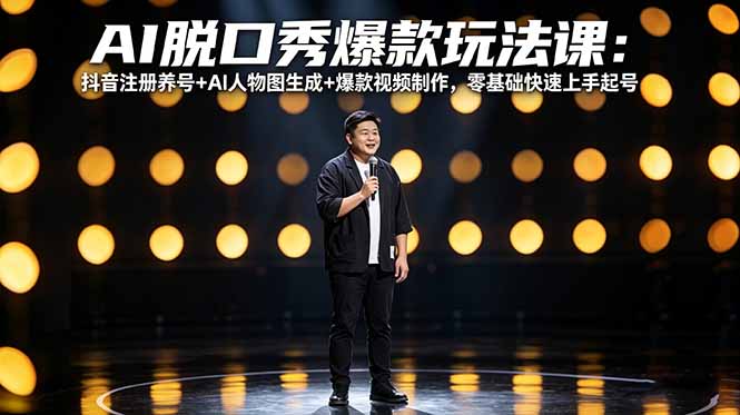AI脱口秀爆款玩法课：抖音注册养号+AI人物图生成+爆款视频制作，零基础快速上手起号-超级会员网