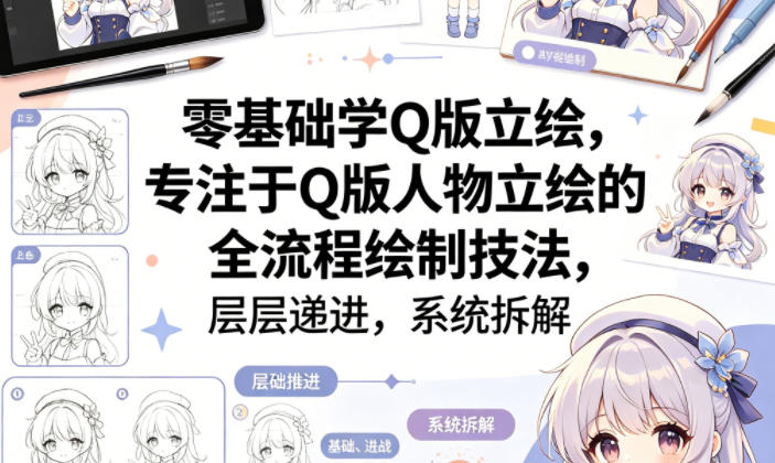 零基础学Q版立绘，专注于Q版人物立绘的全流程绘制技法，层层递进，系统拆解-超级会员网