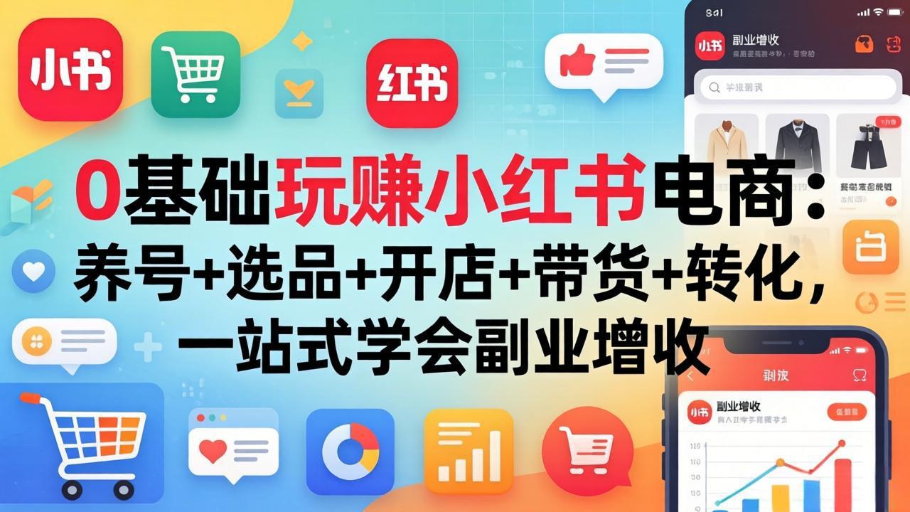 0基础玩赚小红书电商：养号+选品+开店+带货+转化，一站式学会副业增收-超级会员网