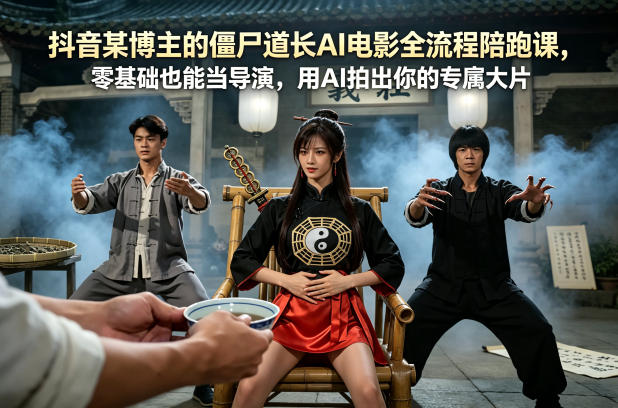 抖音某博主的僵尸道长AI电影全流程陪跑课，零基础也能当导演，用AI拍出你的专属大片-超级会员网