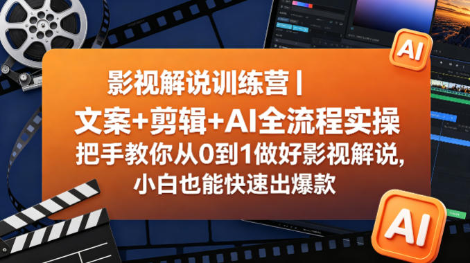 影视解说训练营｜文案+剪辑+AI全流程实操，把手教你从0到1做好影视解说，小白也能快速出爆款-超级会员网