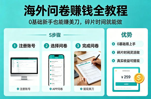 海外问卷賺钱全教程，0基础新手也能賺美刀，碎片时间就能做-超级会员网