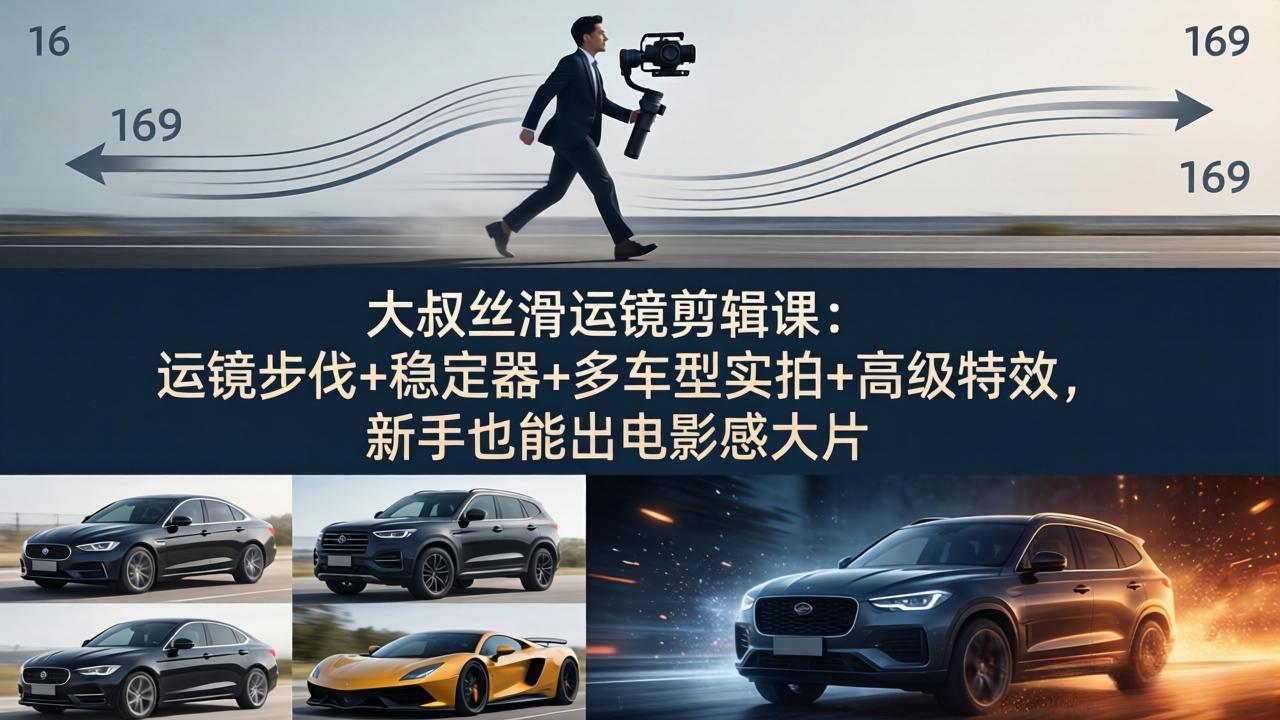 大叔丝滑运镜剪辑课：运镜步伐+稳定器+多车型实拍+高级特效，新手也能出电影感大片-超级会员网