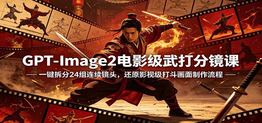 GPT-Image2电影级武打分镜课：一键拆分24组连续镜头，还原影视级打斗画面制作流程-超级会员网