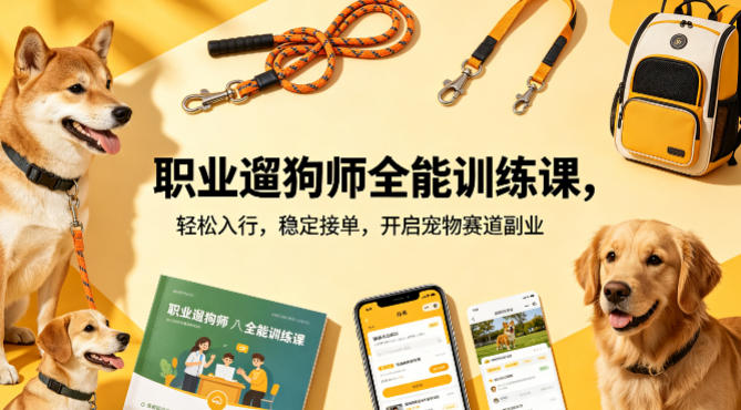 职业遛狗师全能训练课，轻松入行，稳定接单，开启宠物赛道副业-超级会员网