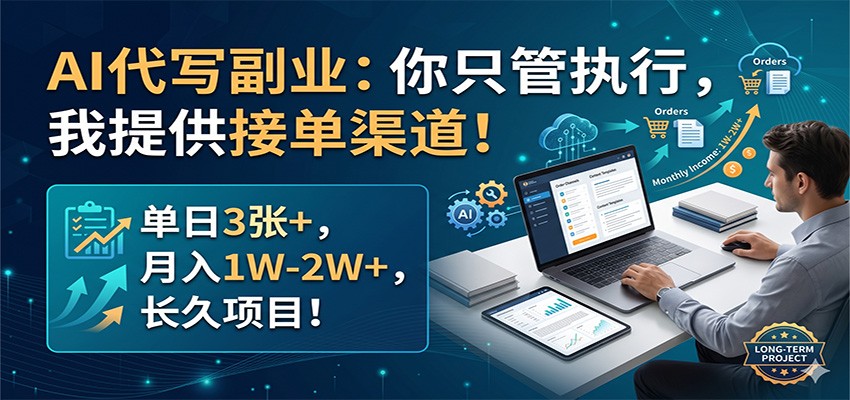 AI代写副业：你只管执行，我提供接单渠道！单日3张+，月入1W-2W+，长久项目-超级会员网