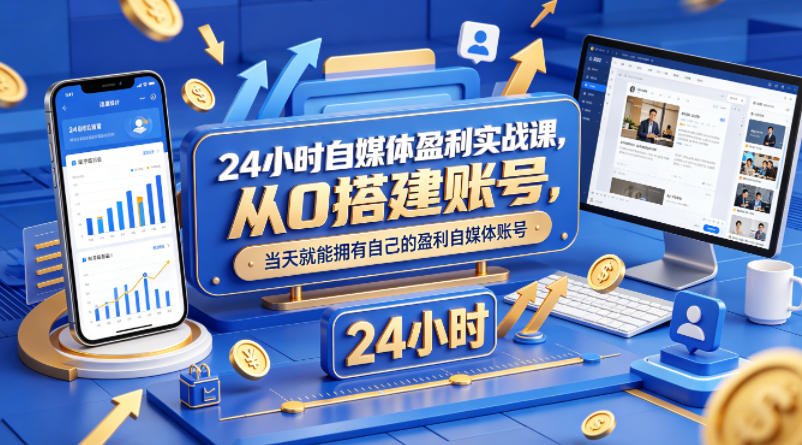 24小时自媒体盈利实战课，从0搭建账号，当天就能拥有自己的盈利自媒体账号-超级会员网
