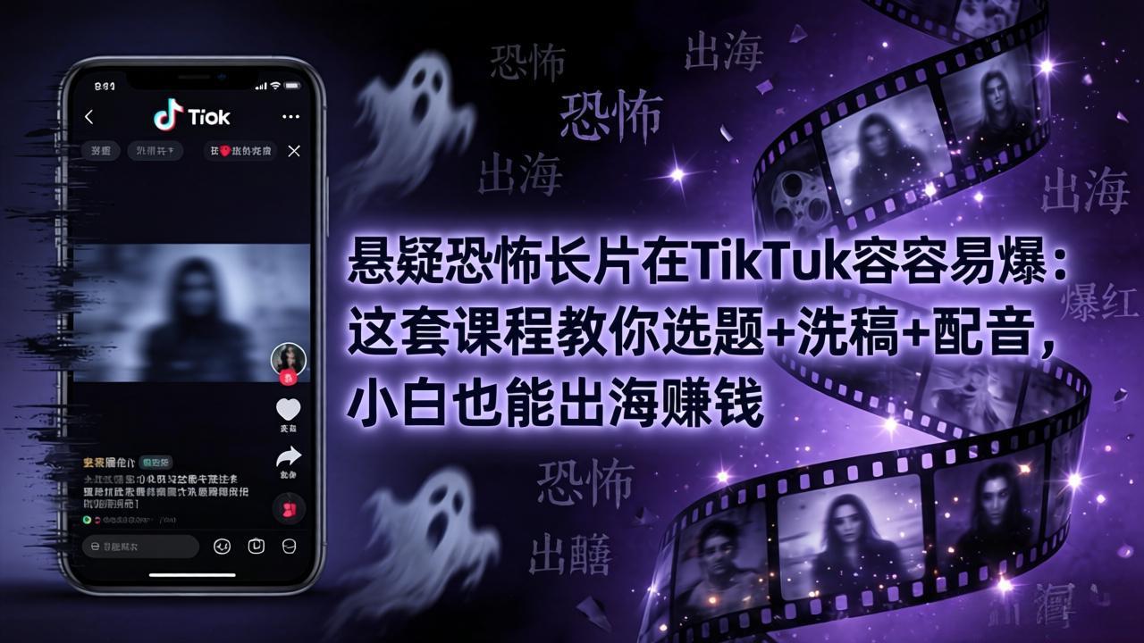悬疑恐怖长片在TikTok最容易爆：这套课程教你选题+洗稿+配音，小白也能出海赚钱-超级会员网