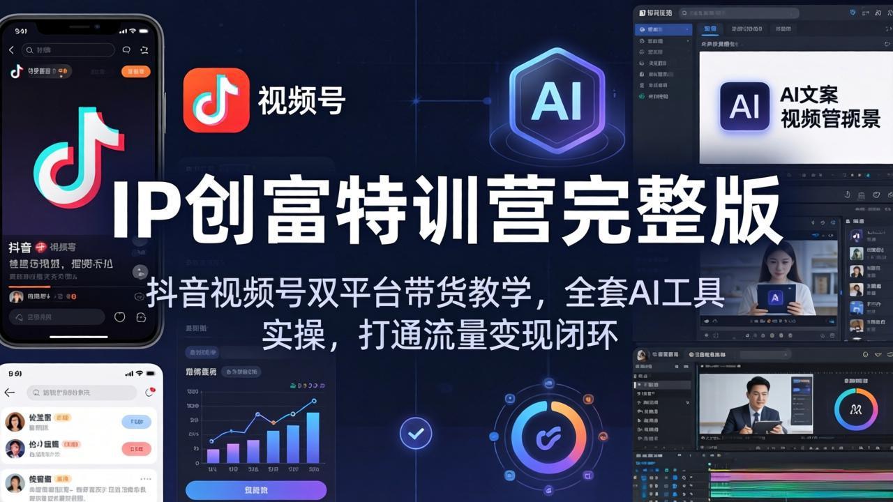 IP创富特训营完整版：抖音视频号双平台带货教学，全套AI工具实操，打通流量变现闭环-超级会员网