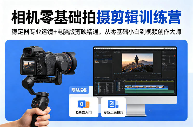 相机零基础拍摄剪辑训练营：稳定器专业运镜+电脑版剪映精通，从零基础小白到视频创作大师-超级会员网