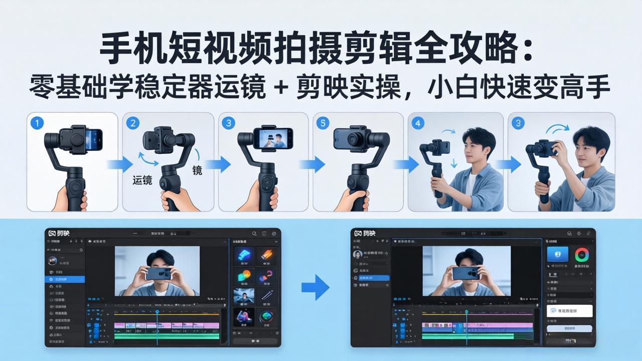手机短视频拍摄剪辑全攻略：零基础学稳定器运镜 + 剪映实操，小白快速变高手-超级会员网
