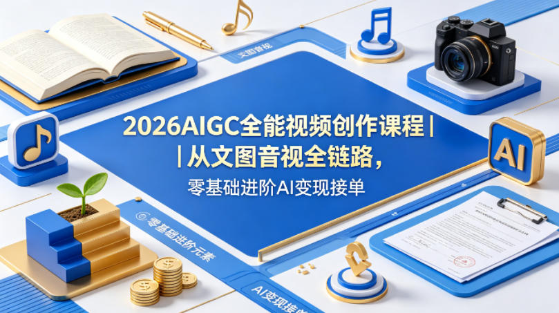 2026AIGC全能视频创作课程｜从文图音视全链路，零基础进阶AI变现接单-超级会员网