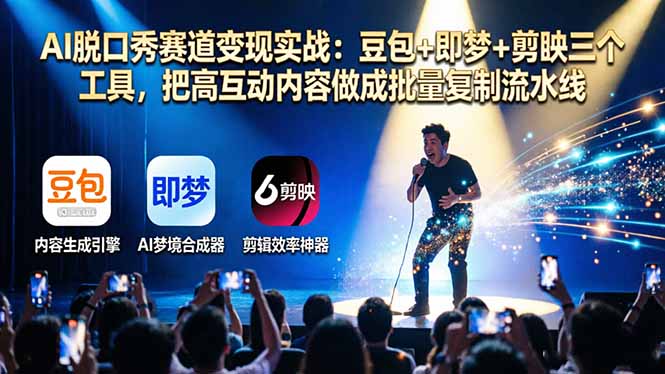 AI脱口秀赛道变现实战：豆包+即梦+剪映三个工具，把高互动内容做成批量复制流水线-超级会员网