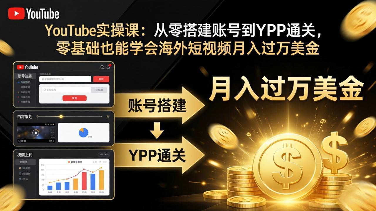 YouTube实操课：从零搭建账号到YPP通关，零基础也能学会海外短视频月入过万美金-超级会员网