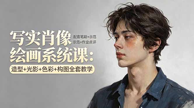 写实肖像绘画系统课：造型+光影+色彩+构图全套教学，配套笔刷+示范+作业点评-超级会员网